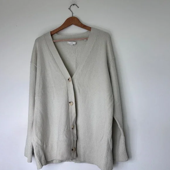 Vince Wool Cashmere Cream Long Grandpa Cardigan Size XL - Picture 2 of 6